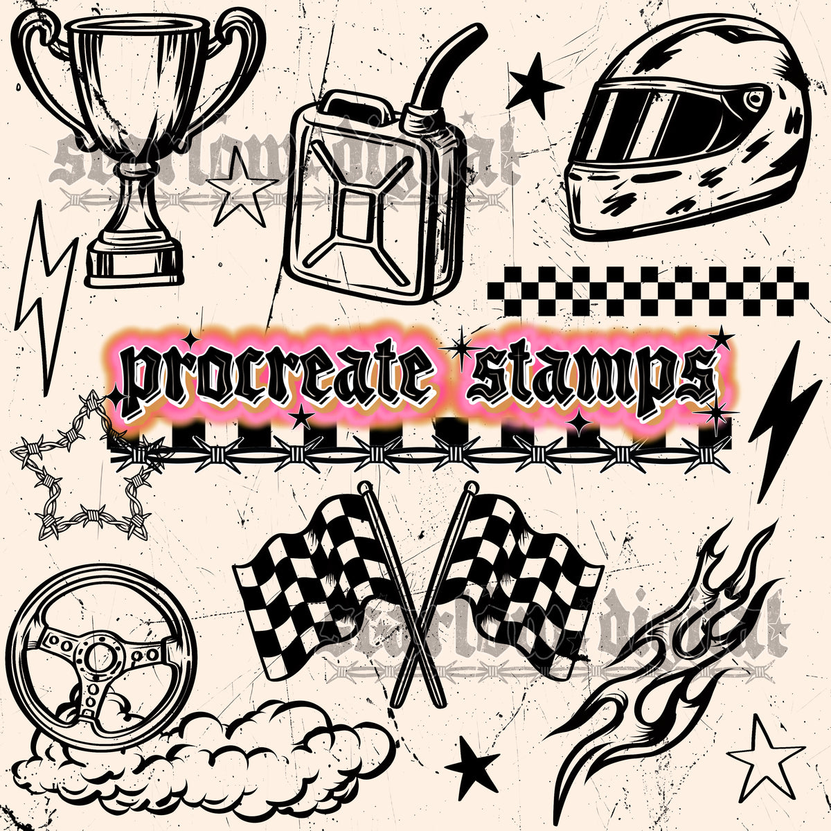Racing Procreate Stamps & PNGs