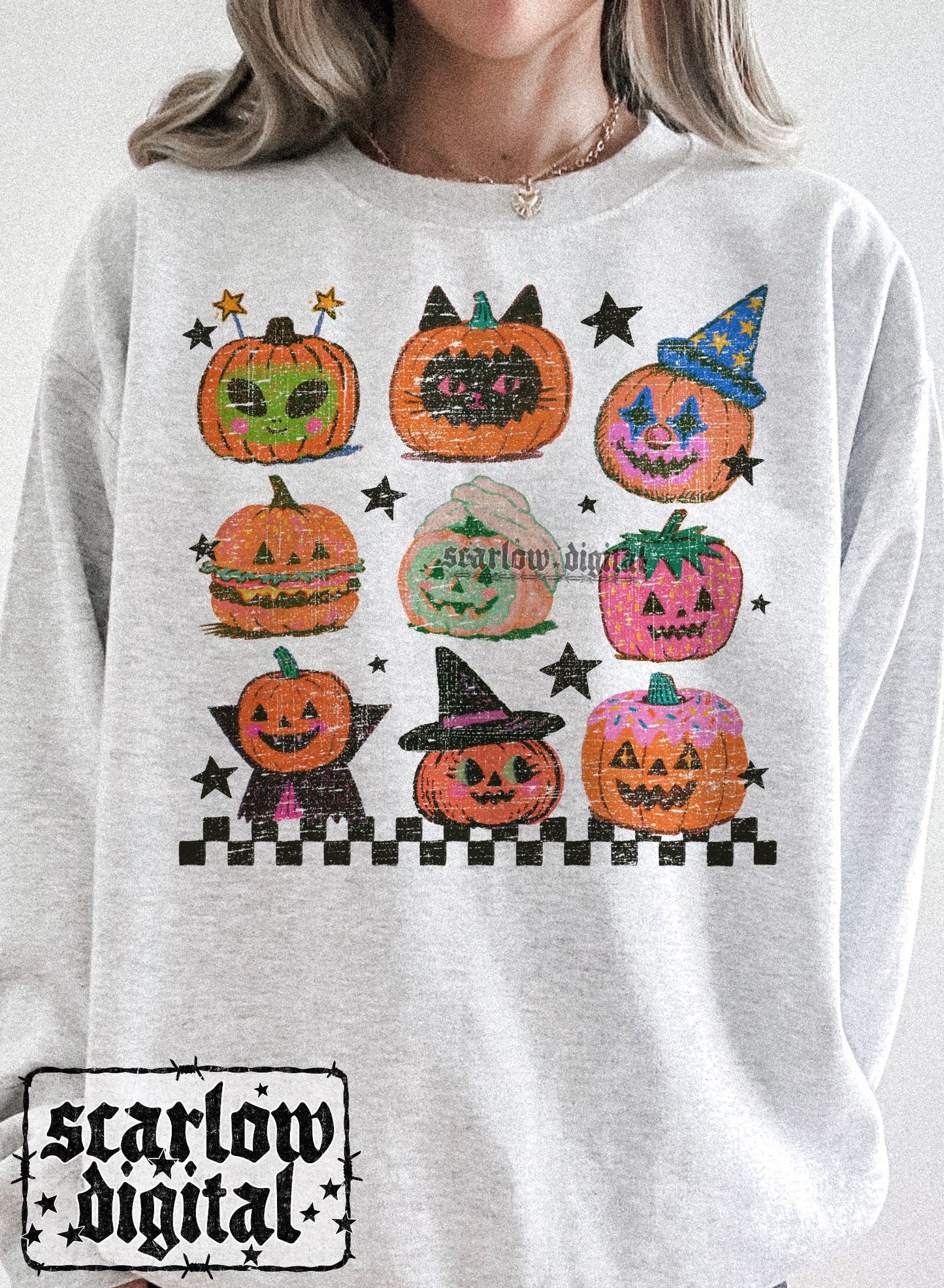 Vintage Retro Pumpkins Halloween PNG Digital Design