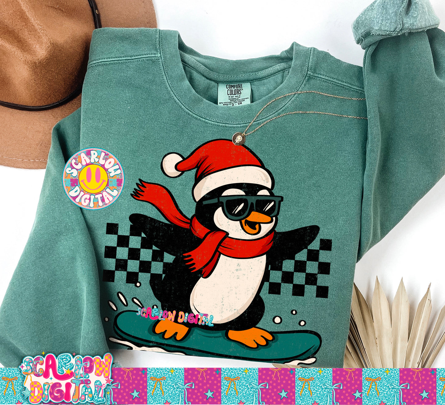 Snowboarding Penguin PNG Digital Design