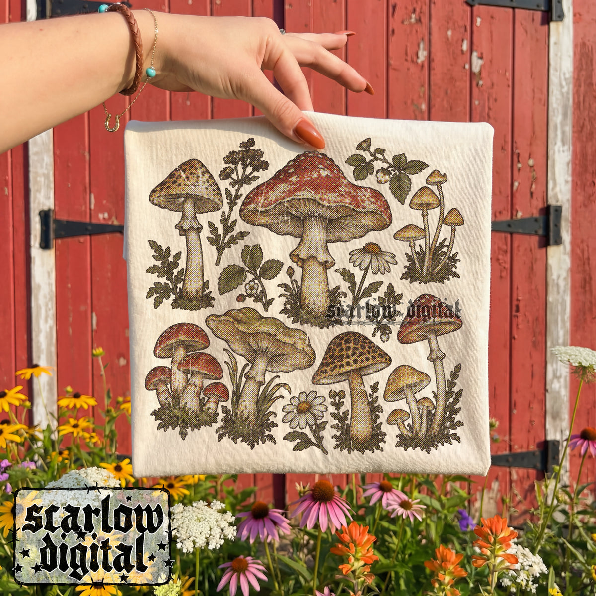 Antique-Style Mushrooms PNG Digital Design