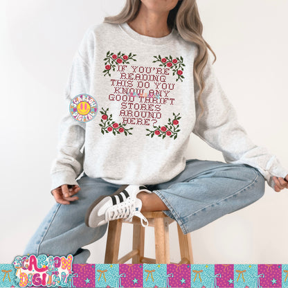 Local Thrift Store Faux Cross Stitch PNG Digital Design