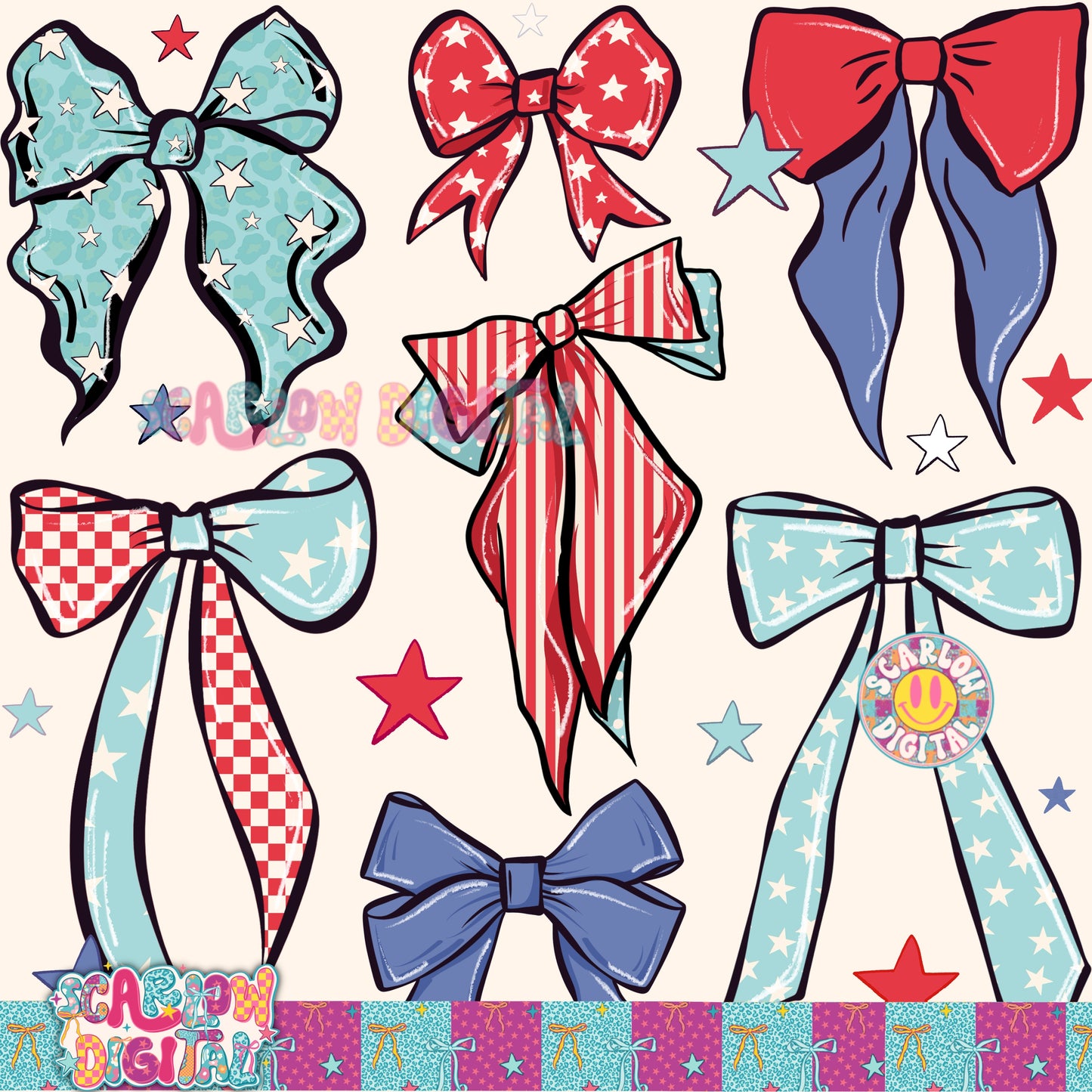 Patriotic Bows Seamless Pattern Digital Design