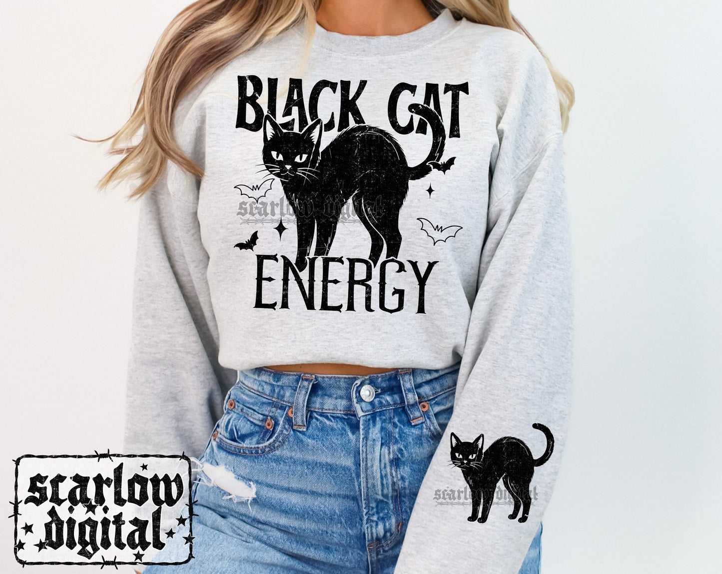 Black Cat Energy Front and Back PNG Digital Design