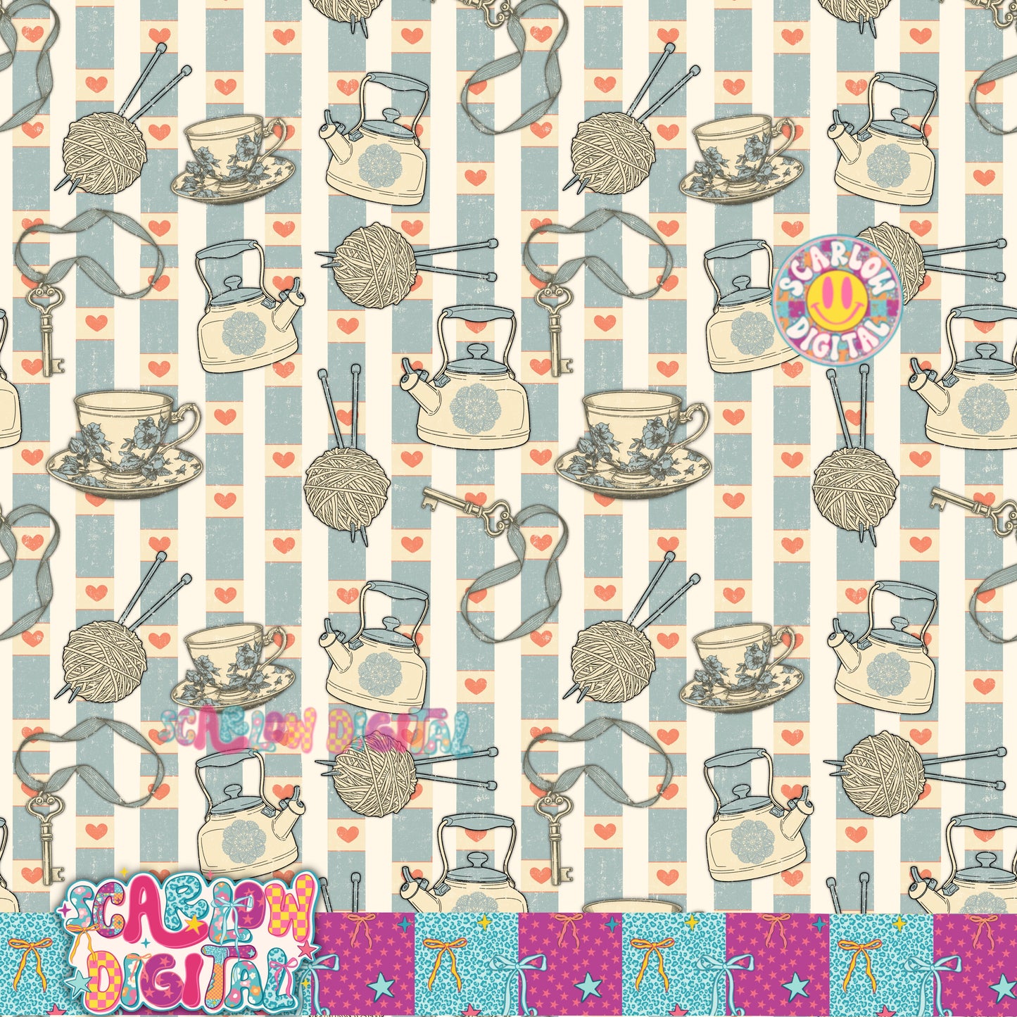 Thrifty Seamless Pattern Digital Design