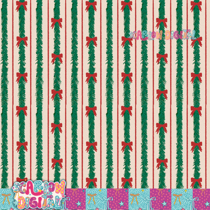 Tinsel Bows Christmas Seamless Pattern Digital Design