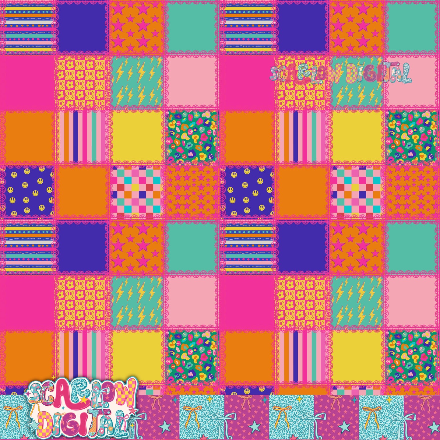 Retro Neon Patches Seamless Pattern Digital Design