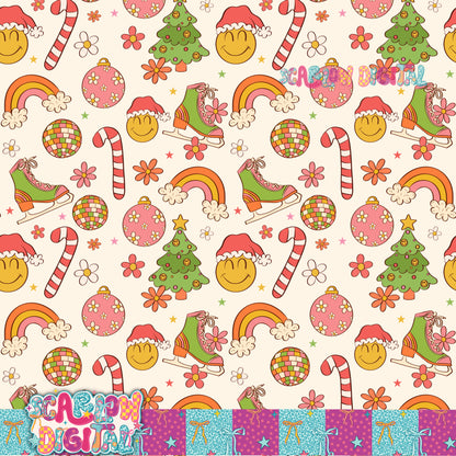 Groovy Christmas Seamless Pattern Digital Design