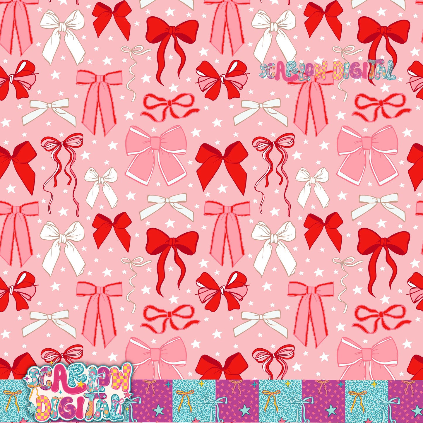 Pink & Red Christmas Bows Seamless Pattern Digital Design