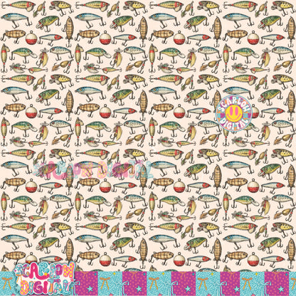 Vintage Fishing Lures Seamless Pattern Digital Design