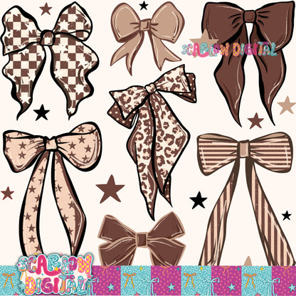Neutral Retro Bows Seamless Pattern Digital Design