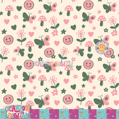 Pink Green Doodles Seamless Pattern Digital Design