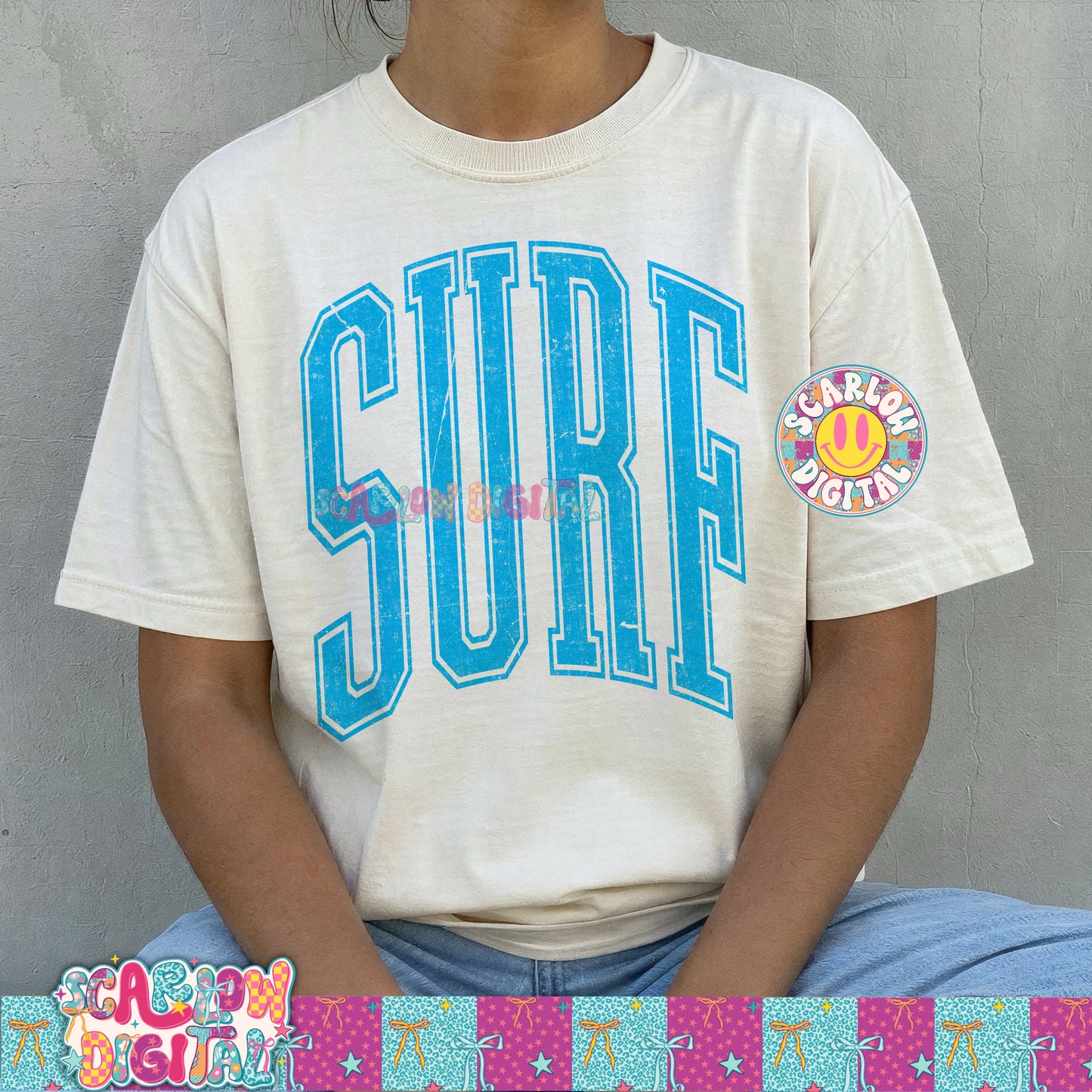 Surf Oversized Varsity Letters PNG Digital Design