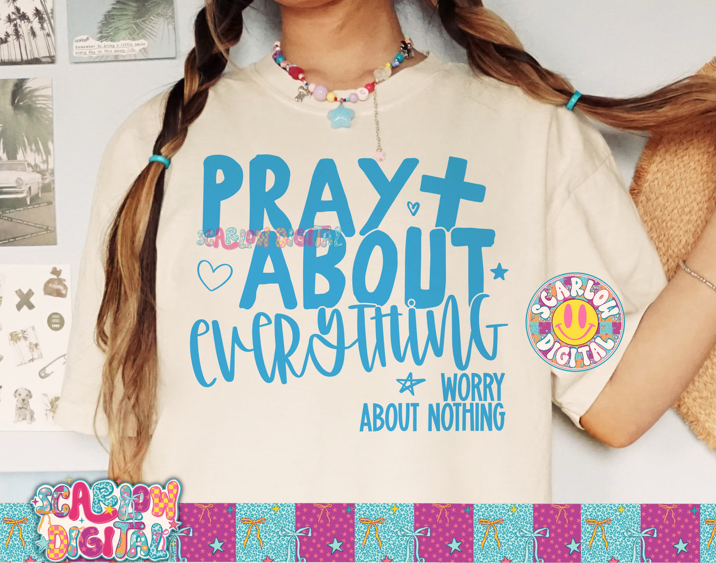 Pray About Everything Worry About Nothing PNG Digital Design