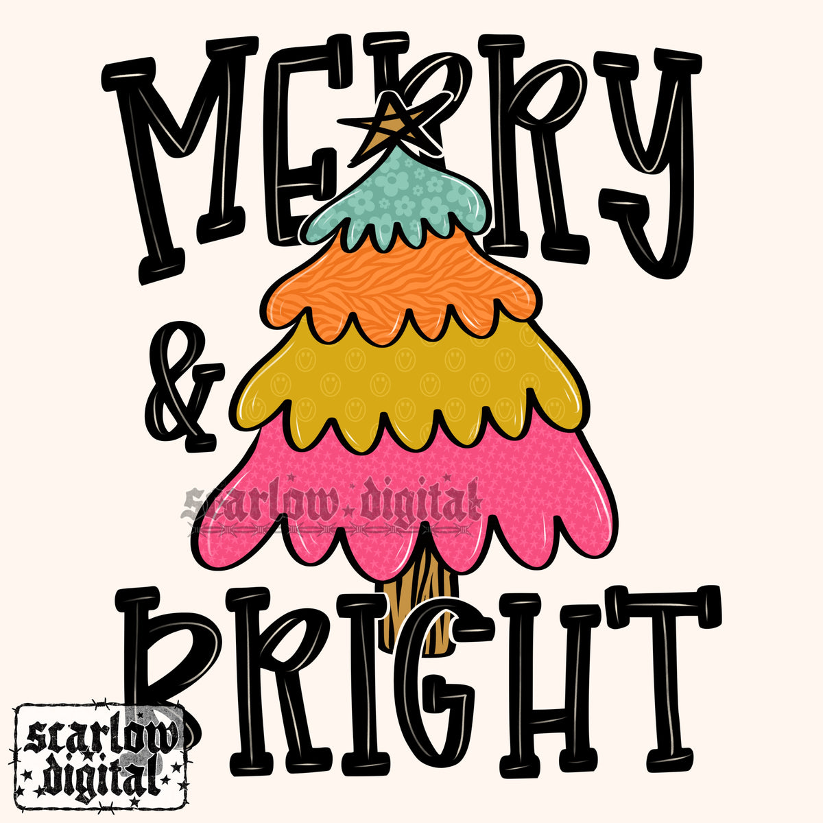 Merry & Bright PNG Digital Design