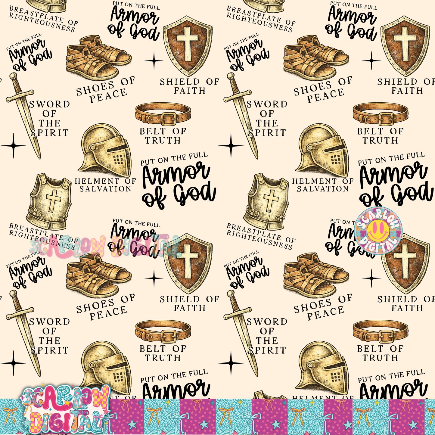Put on the Full Armor of God Seamless Pattern Digital Design