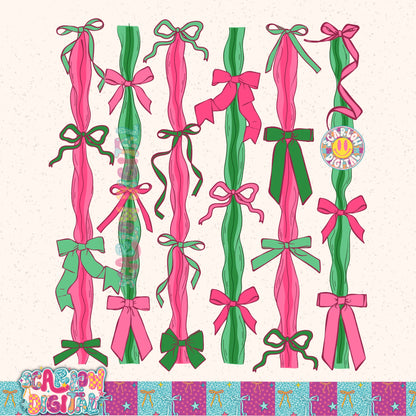 Christmas Pink and Green Bows PNG Digital Design