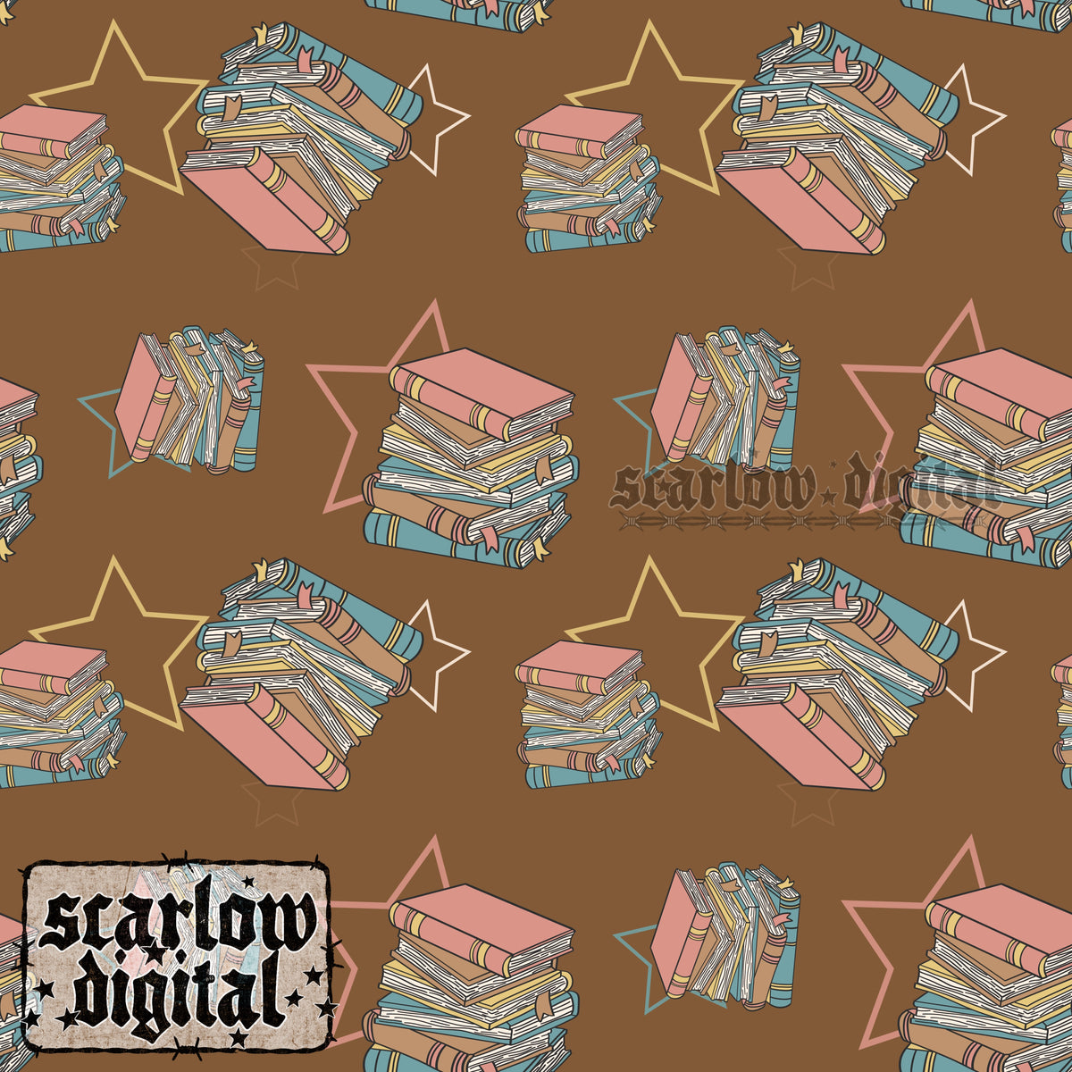 Books and Stars Seamless Pattern Digital Design