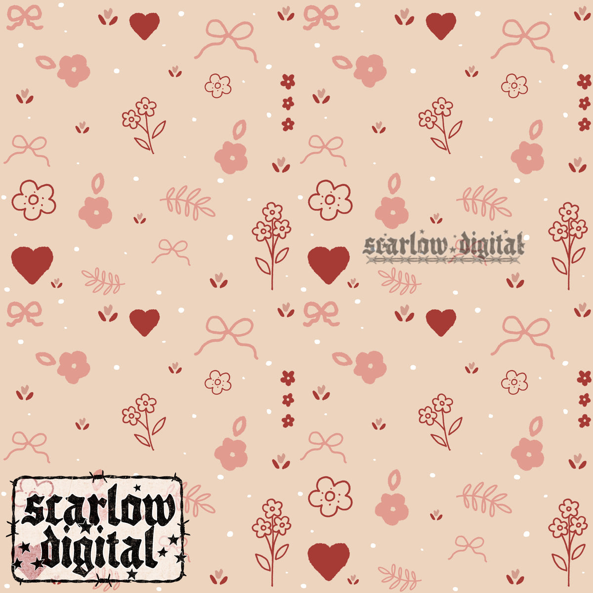 Floral Hearts Seamless Pattern Digital Design