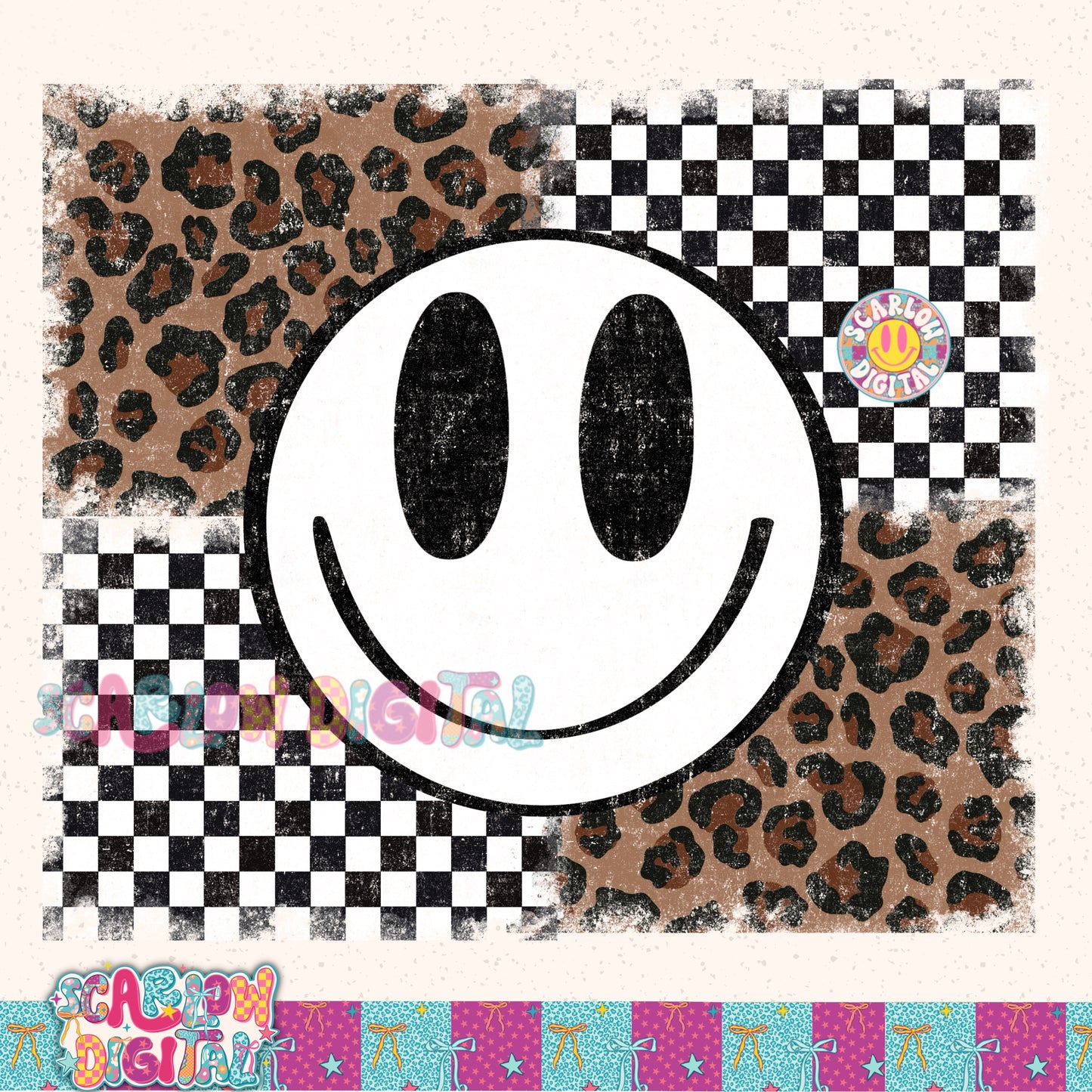 Happy Leopard and Checkers PNG Digital Design