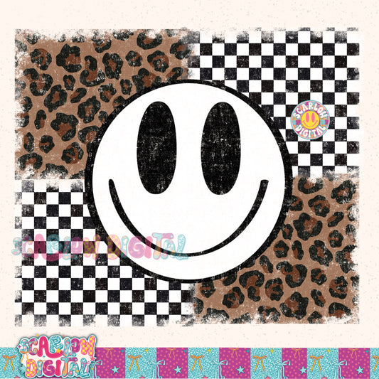 Happy Leopard and Checkers PNG Digital Design