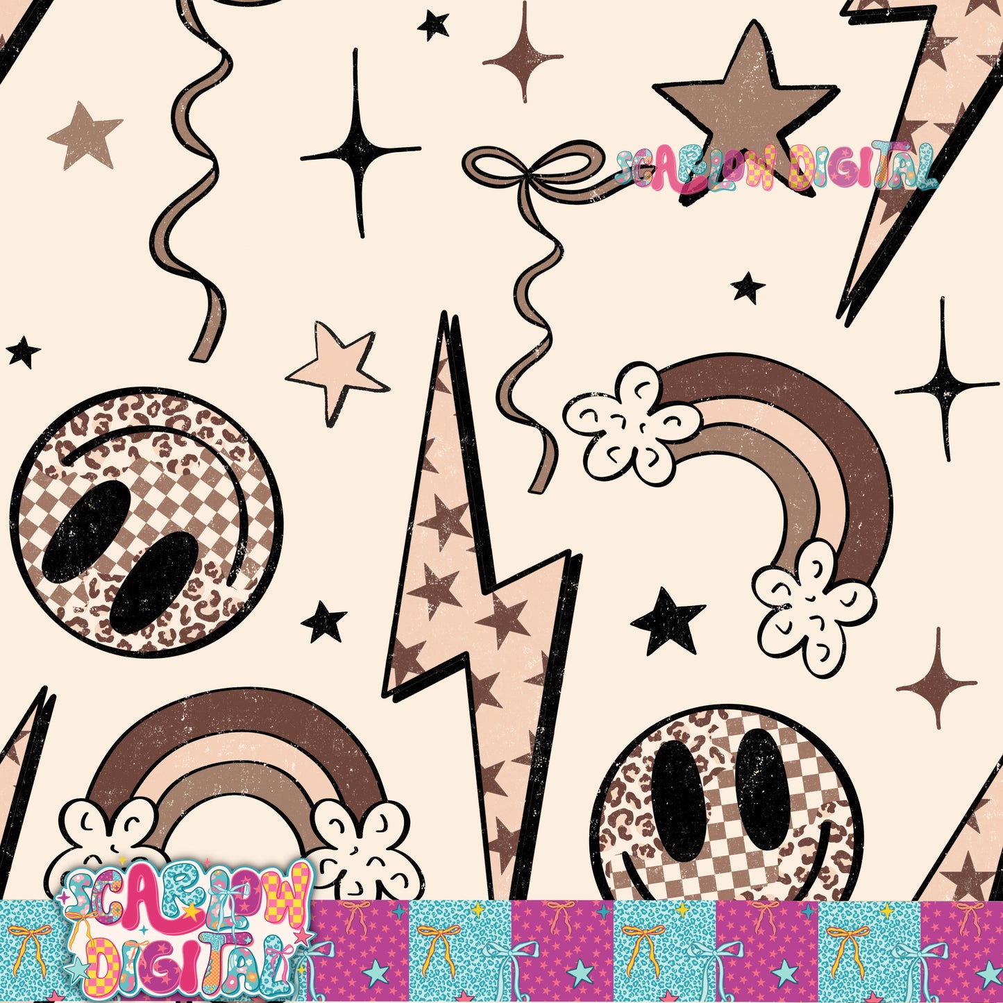 Neutral Retro Seamless Pattern Digital Design