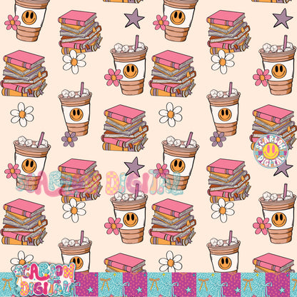 Books and Coffee Seamless Pattern Digital Design