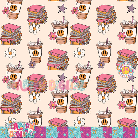 Books and Coffee Seamless Pattern Digital Design