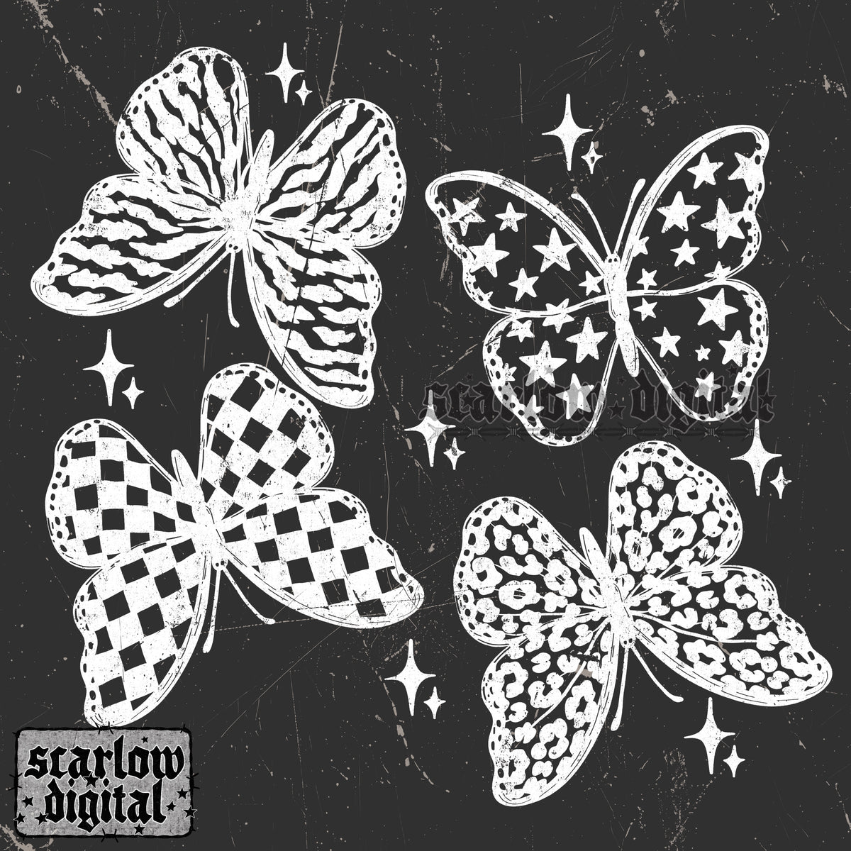 Retro Butterflies PNG Digital Design