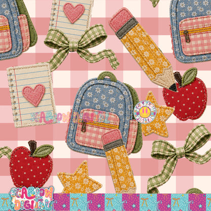 Back to School Faux Patchwork Seamless Pattern Digital Design