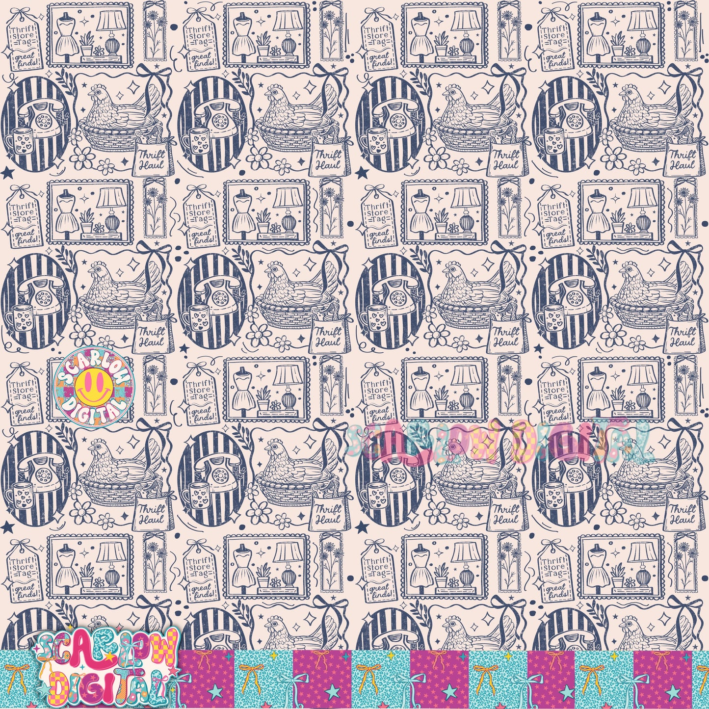 Thrift Store Goods Seamless Pattern Digital Design