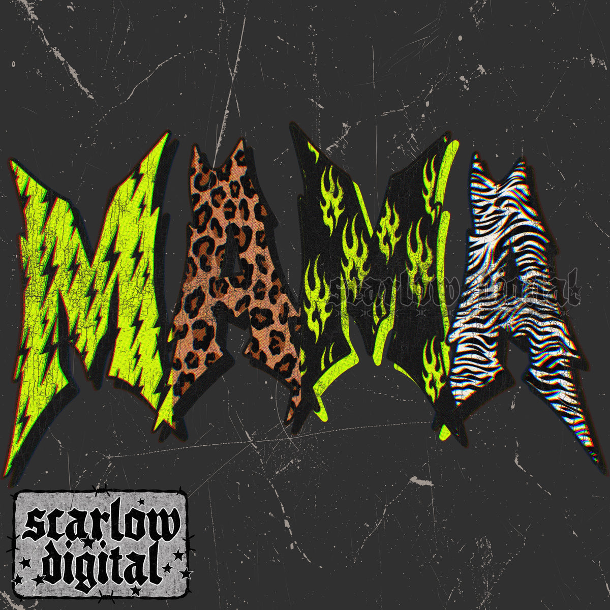 Lime Green Grunge Mama PNG Digital Design