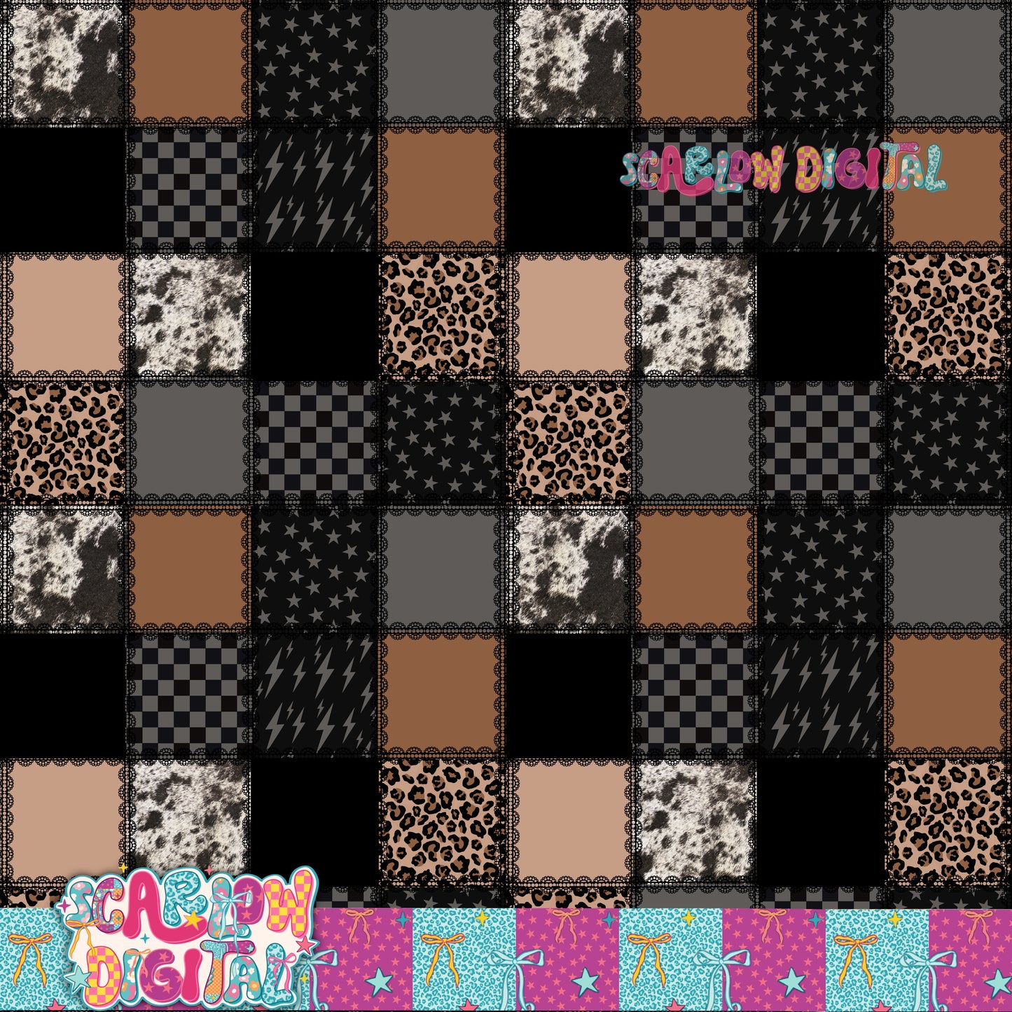 Cowhide and Things Laced Seamless Pattern Digital Design