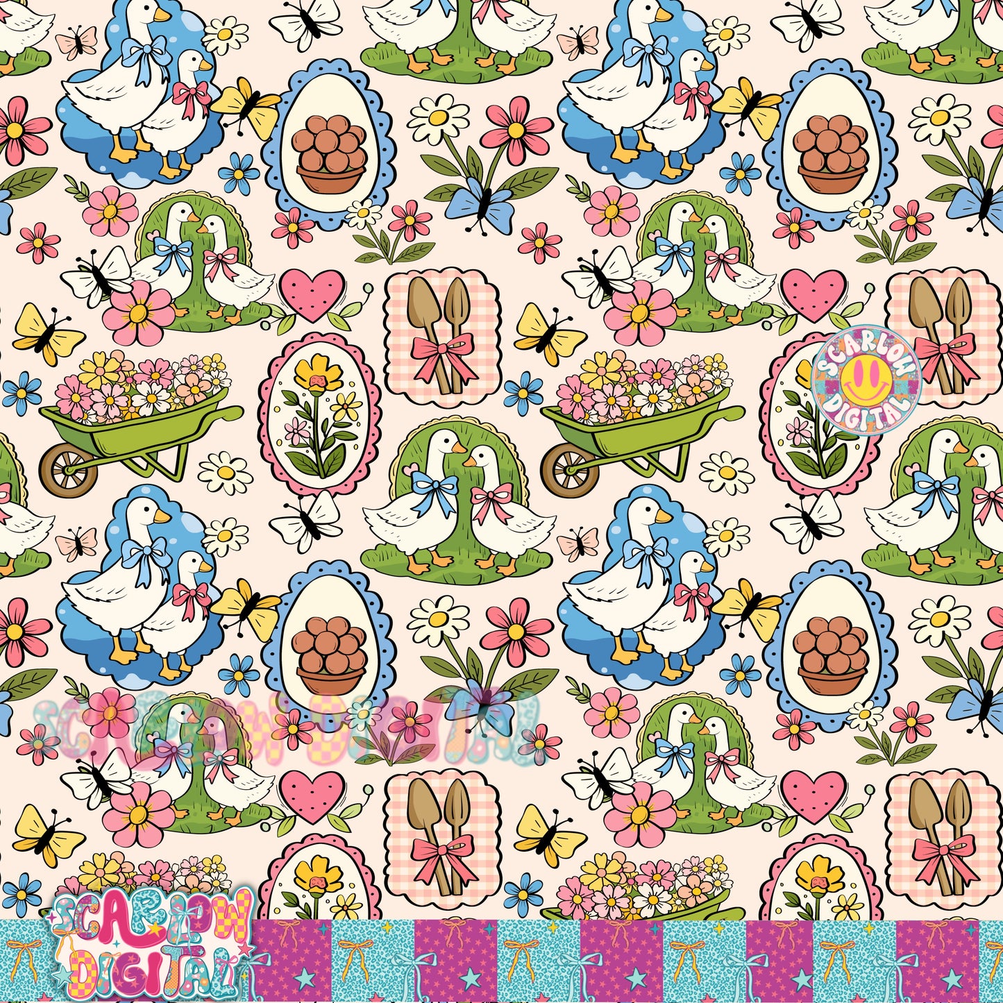 Spring Things Seamless Pattern Digital Design