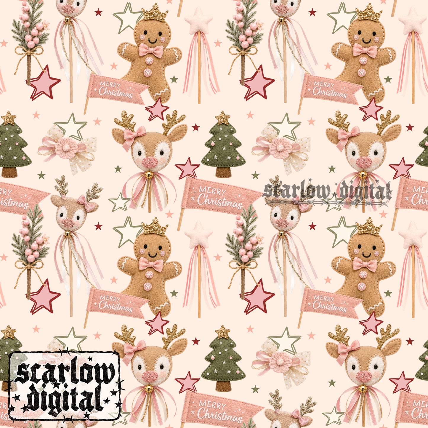 Christmas Wands Seamless Pattern Digital Design