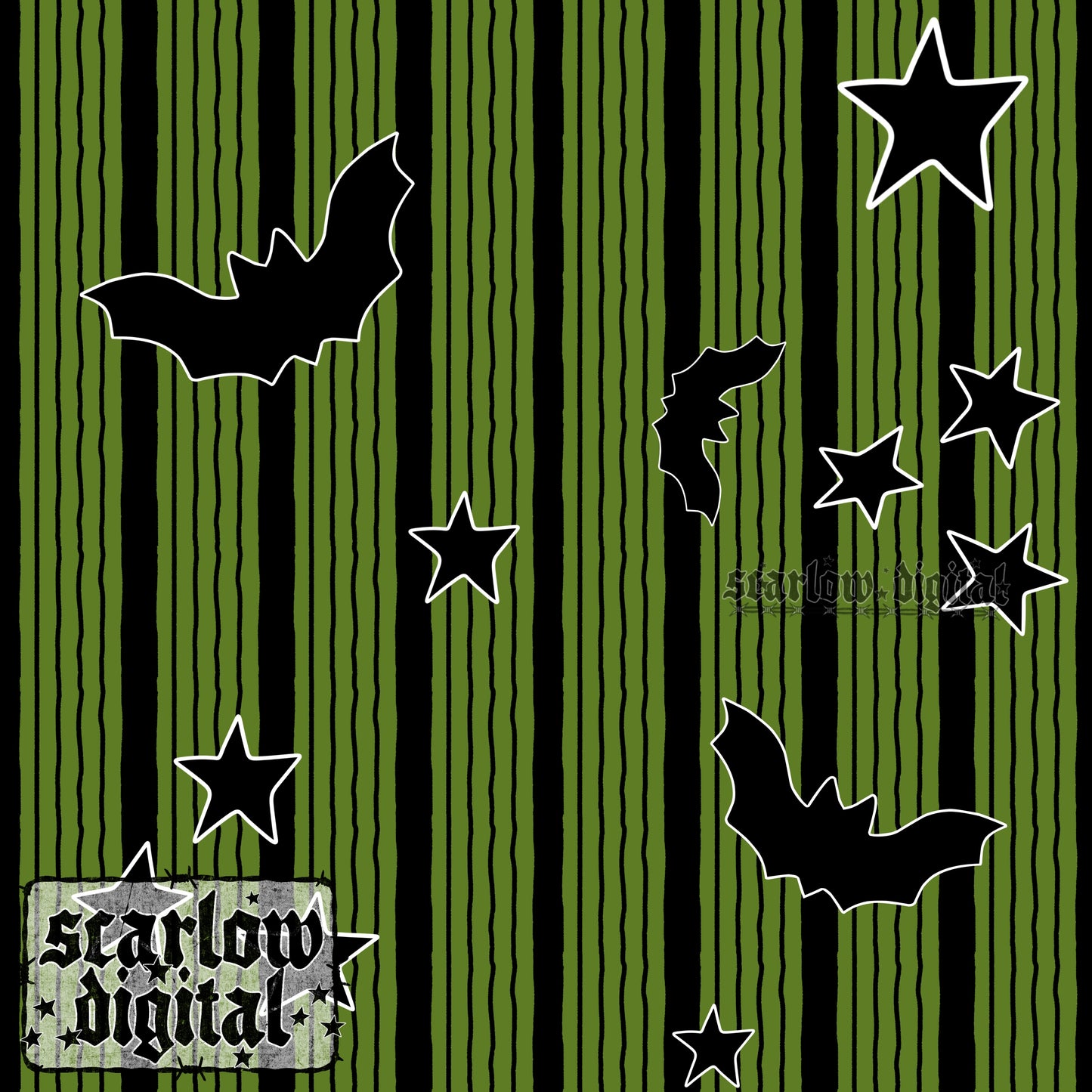 Bats and Stars Halloween Seamless Pattern Digital Design