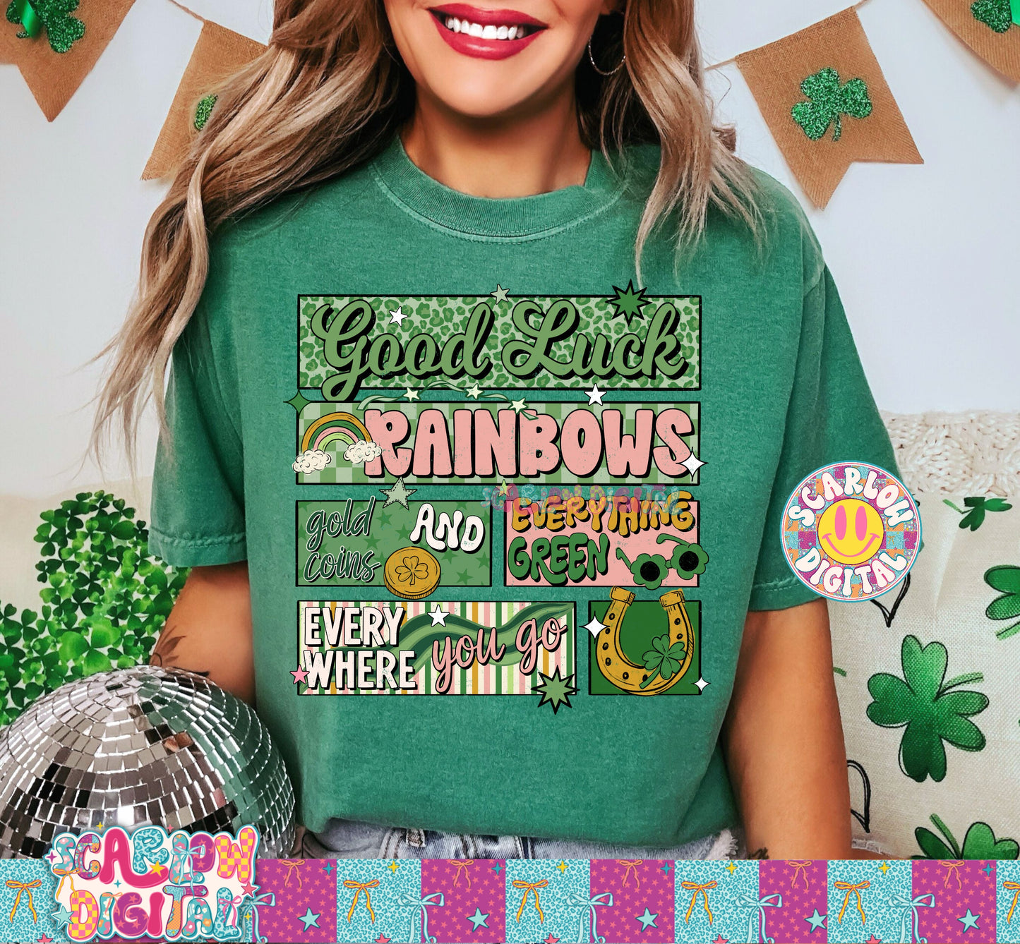 Good Luck Rainbows Gold Coins and Everything Green Everywhere You Go Saint Patrick's Day PNG Digital Design