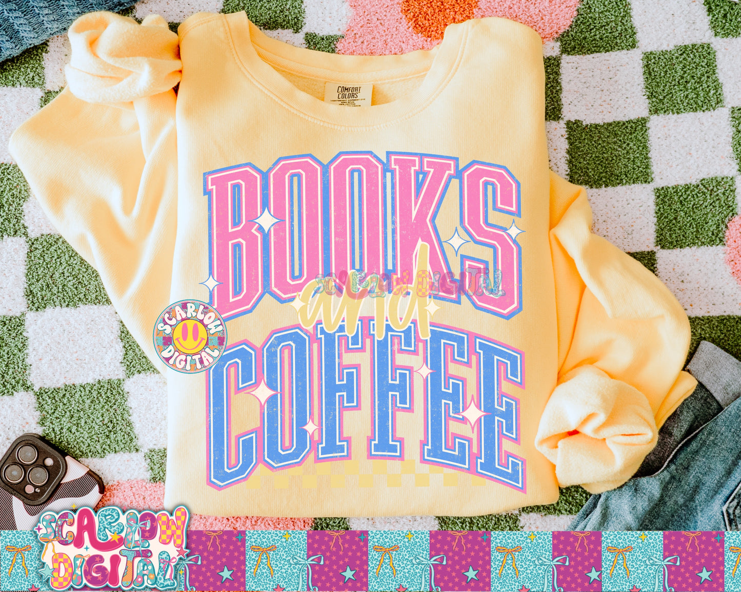 Books and Coffee PNG Digital Design