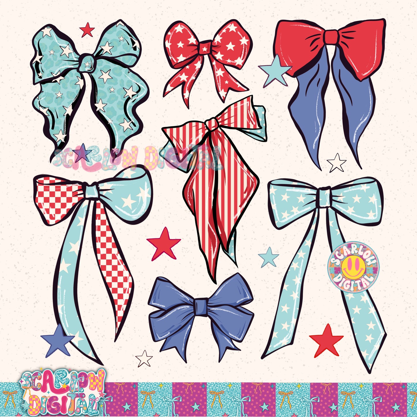 Patriotic Bows PNG Digital Design