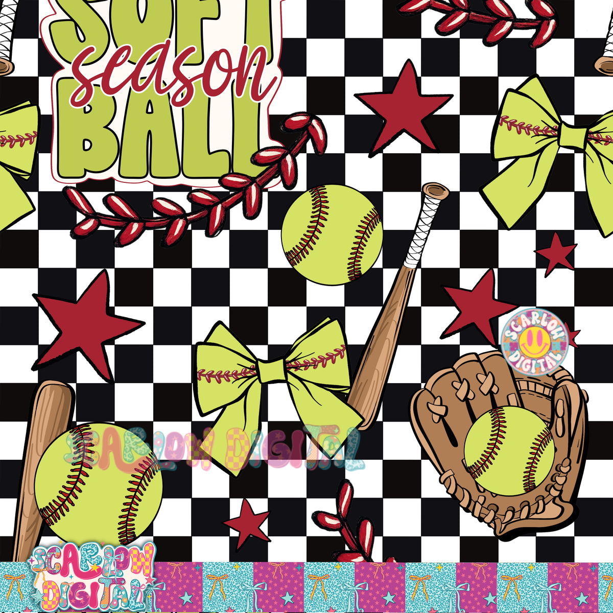 Soft Ball Pattern Softball Season Seamless Pattern Digital Design – Scarlow Digital