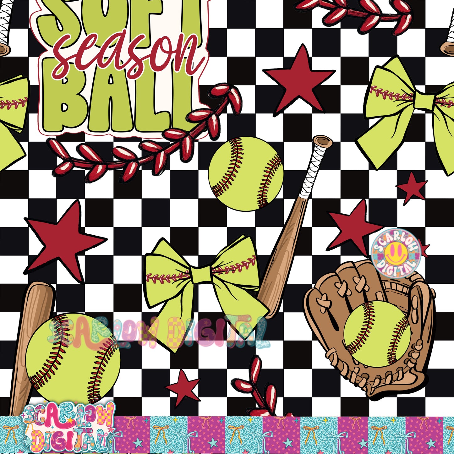 Softball Season Seamless Pattern Digital Design