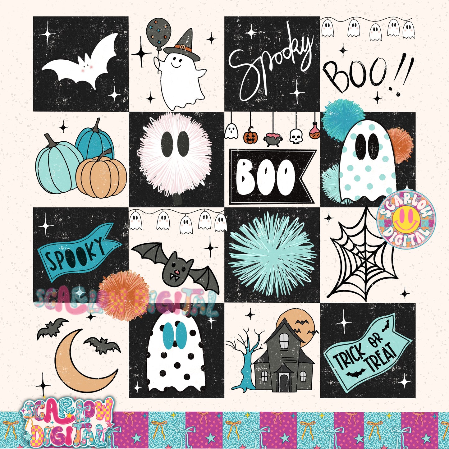 Spooky Checkers in Blue PNG Digital Design