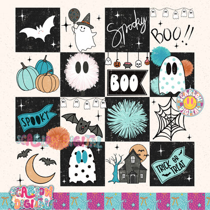 Spooky Checkers in Blue PNG Digital Design