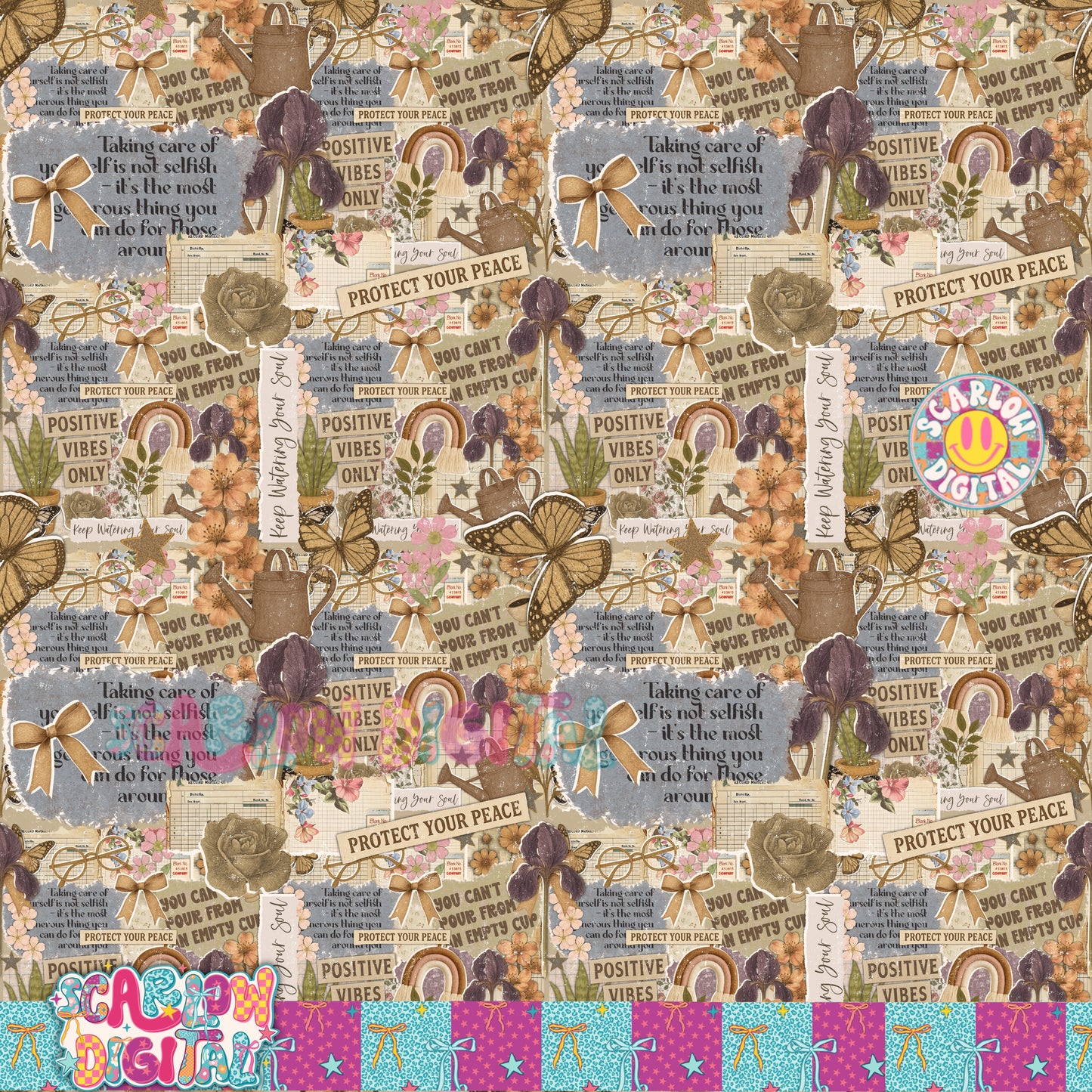 Self Care Scrapbook Seamless Pattern Digital Design