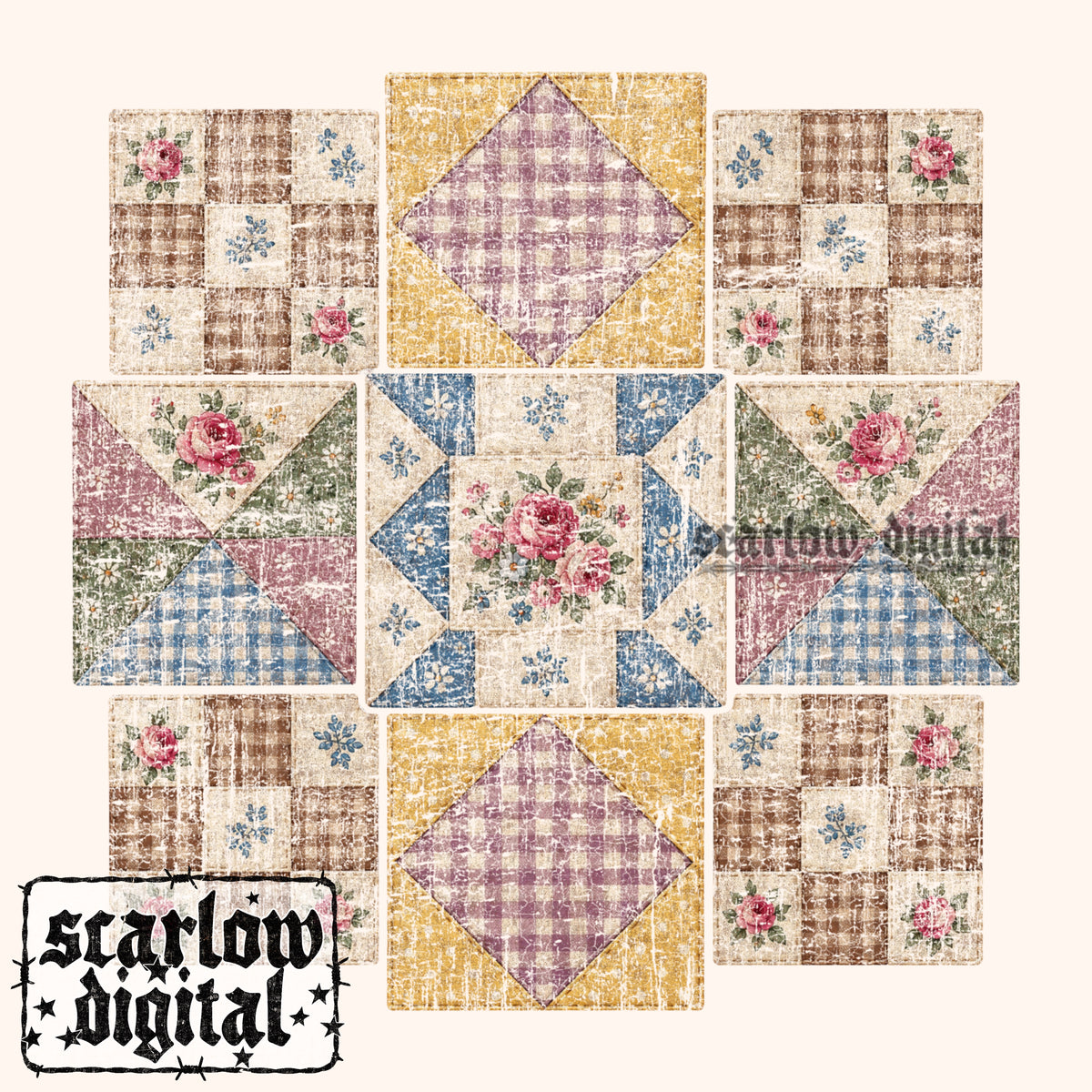Faux Vintage Quilt PNG Digital Design