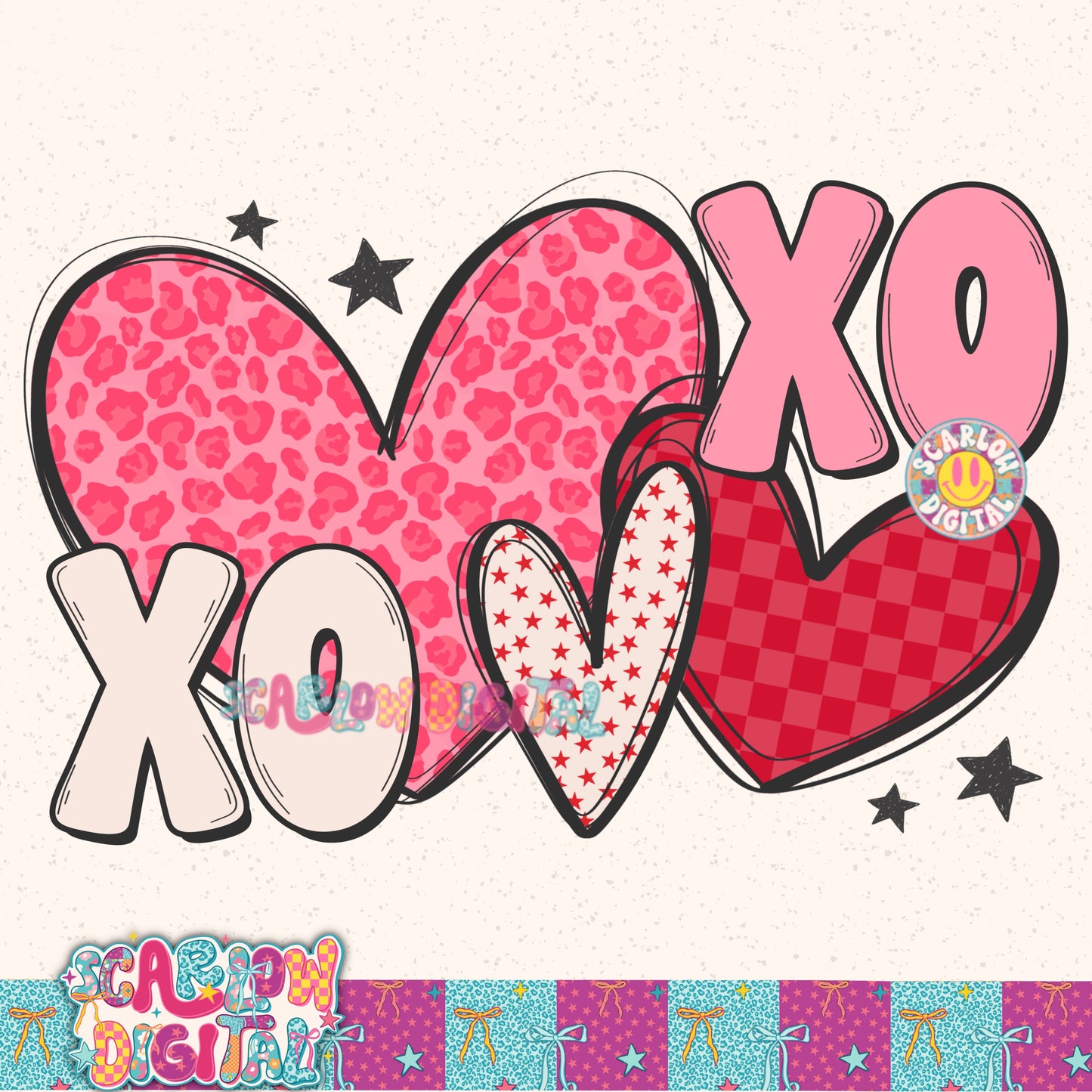 Xoxo and Hearts PNG Digital Design