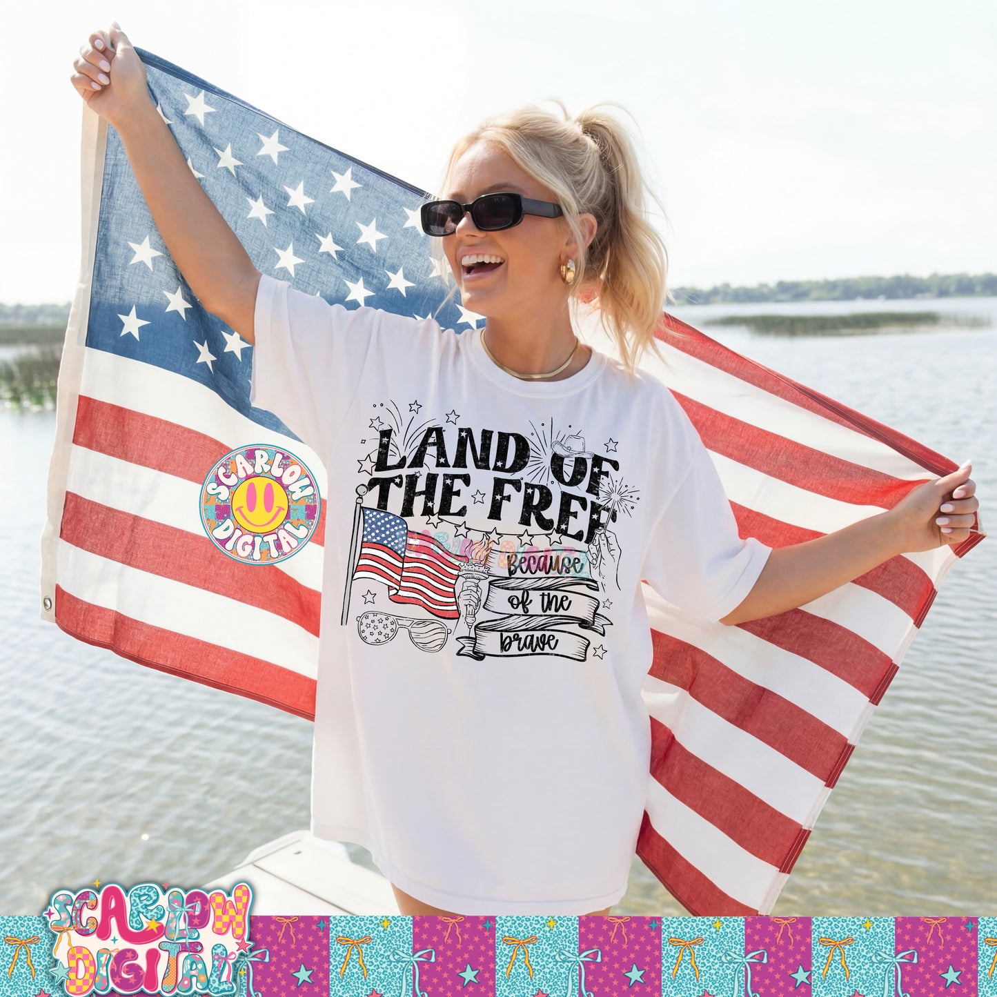 Land of the Free Because of the Brave PNG Digital Design