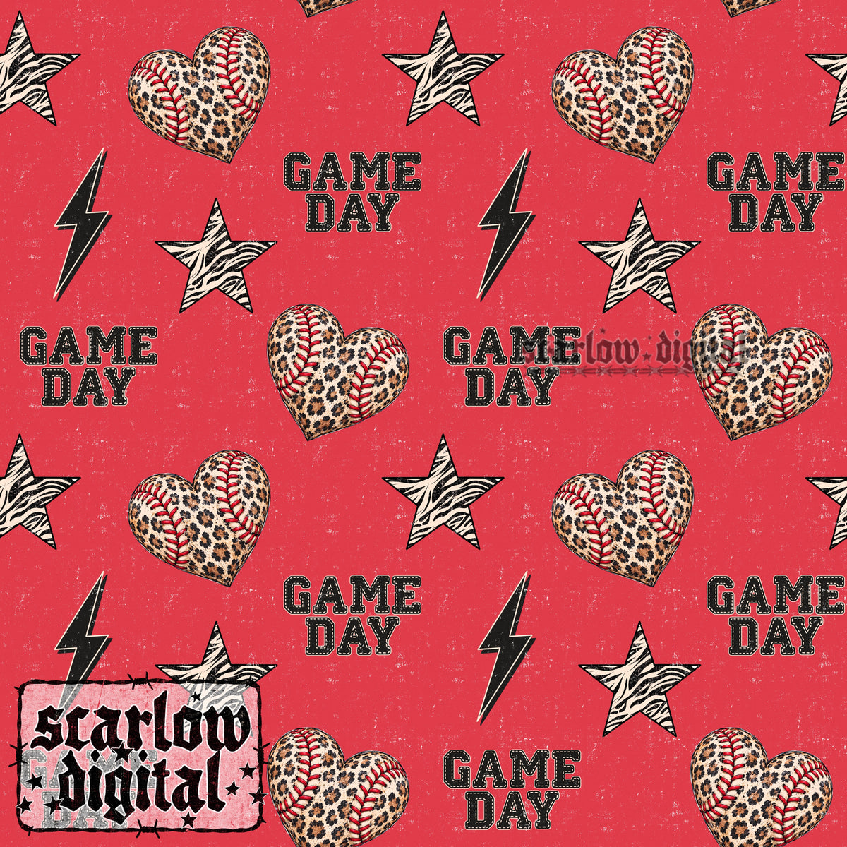 Baseball Heart Seamless Pattern Digital Design