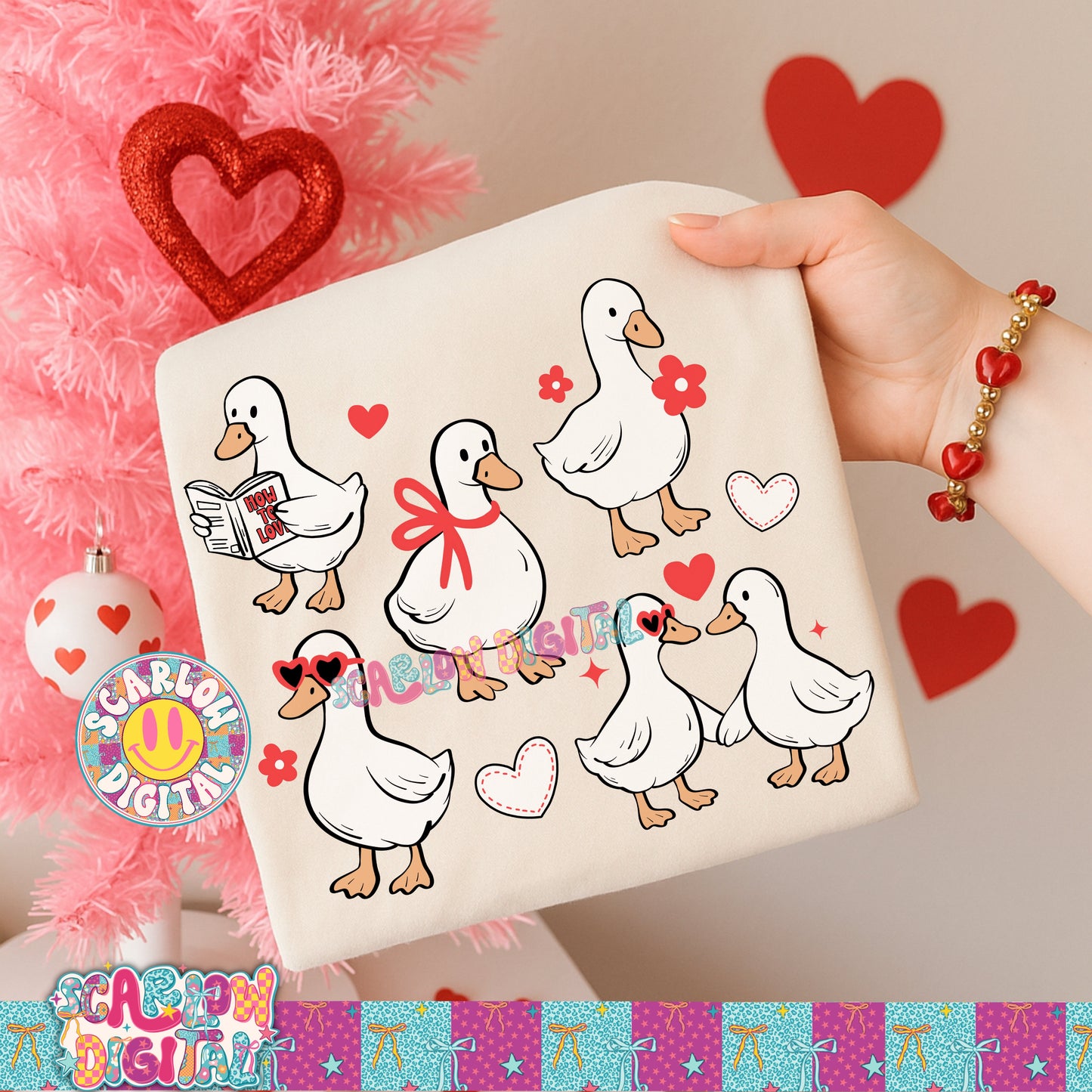Valentine's Day Geese PNG Digital Design