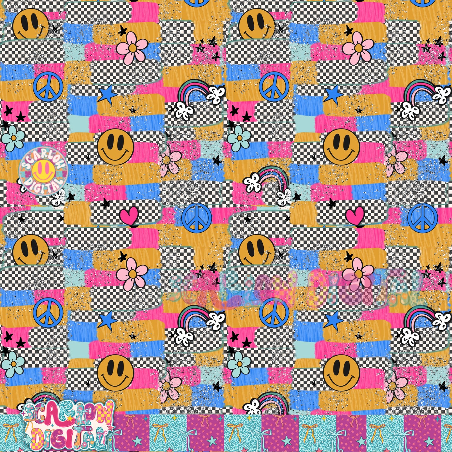 Retro Checkered Strokes Seamless Pattern Digital Design