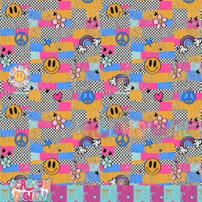 Retro Checkered Strokes Seamless Pattern Digital Design